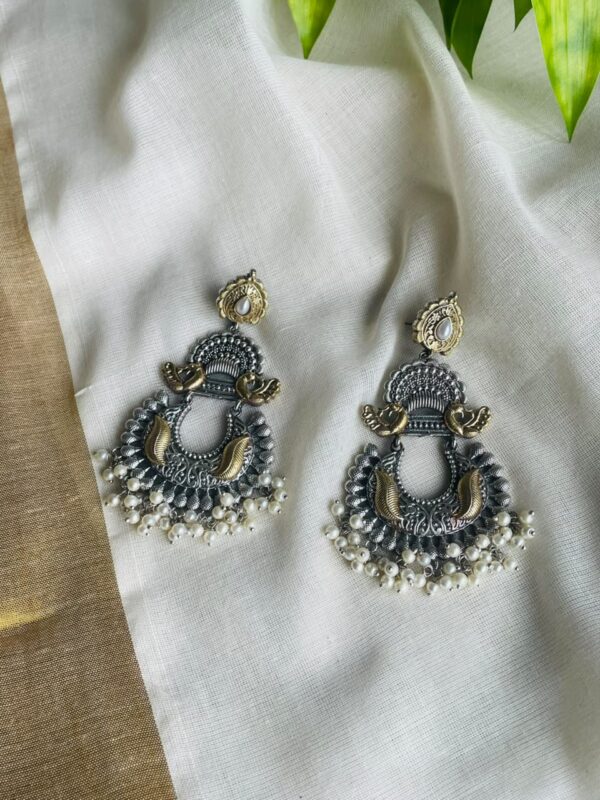 Antique Peacock Pearl Chandbali Earrings