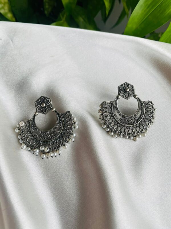 Antique Silver Oxidised Chandbali Earrings