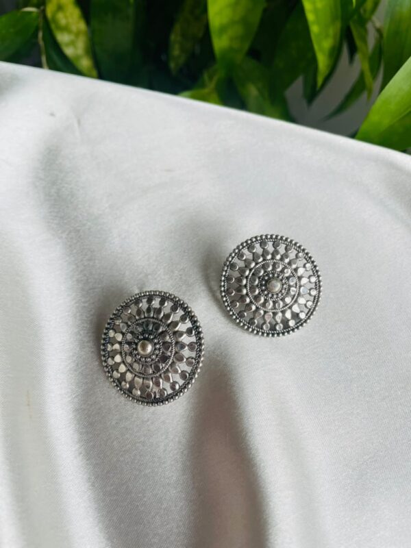 Antique Silver Oxidised Round Stud Earrings