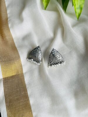 Antique Silver Triangle Pearl Jhumkas