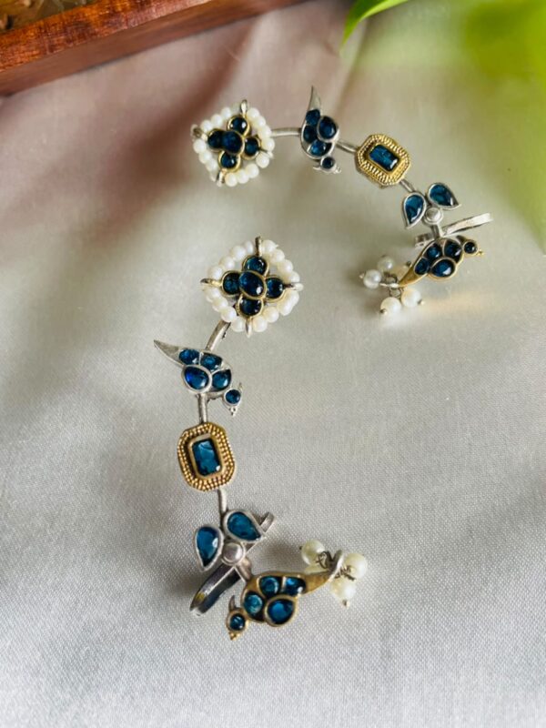 Blue Crystal Pearl Floral Drop Earrings