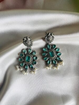 Emerald Bloom Pearl Drop Earrings