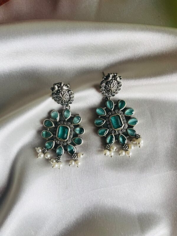 Emerald Bloom Pearl Drop Earrings