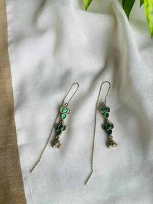 Emerald Green Floral Threader Earrings Emerald Green Floral Threader Earrings