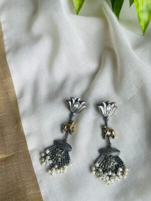 Lotus Elephant Pearl Jhumkas
