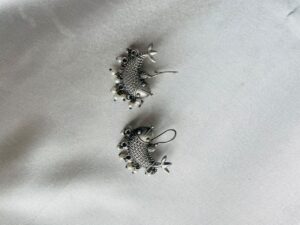 Oxidised Silver Fish Pearl Earrings