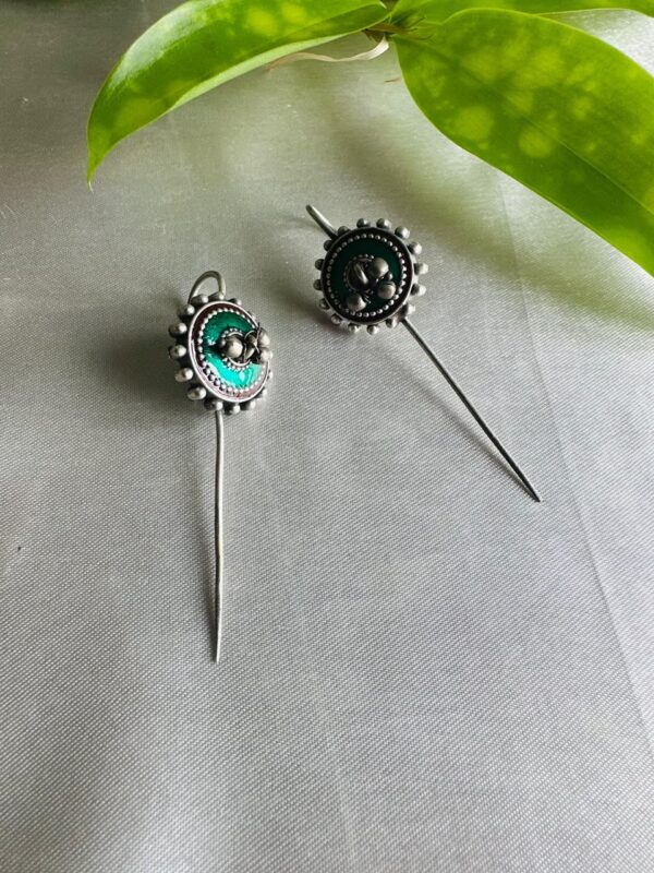Oxidised Silver Teal Long Drop Earrings