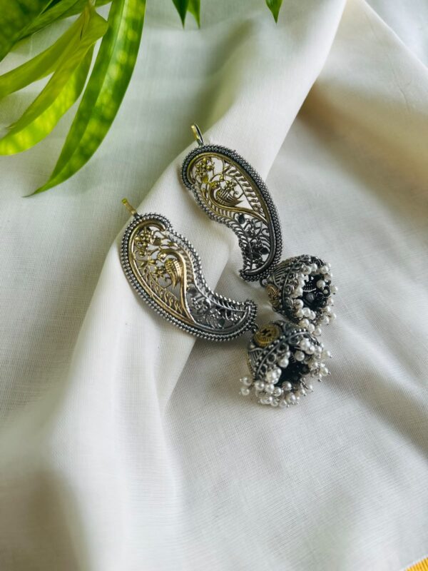 Peacock Paisley Pearl Jhumka Earrings