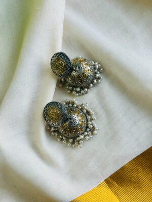 Regal Peacock pearl Jhumkas Regal Peacock pearl Jhumkas