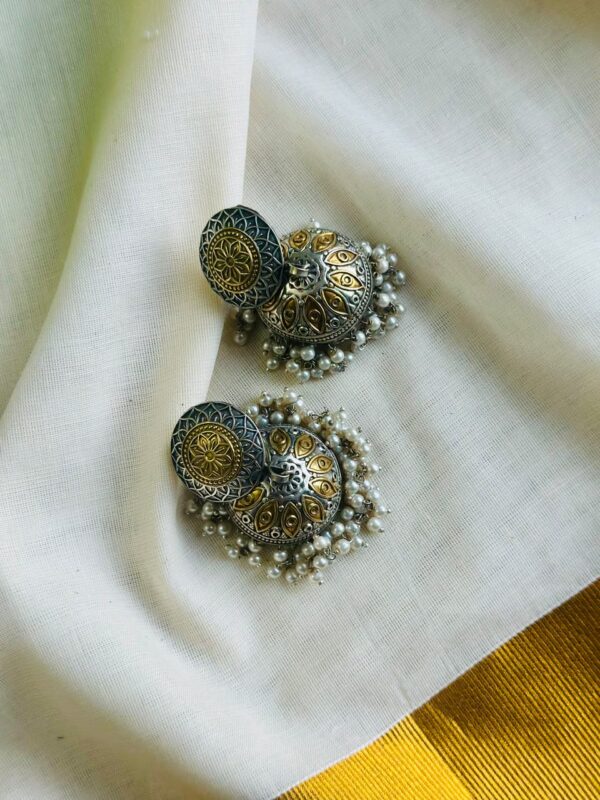 Regal Peacock pearl Jhumkas Regal Peacock pearl Jhumkas
