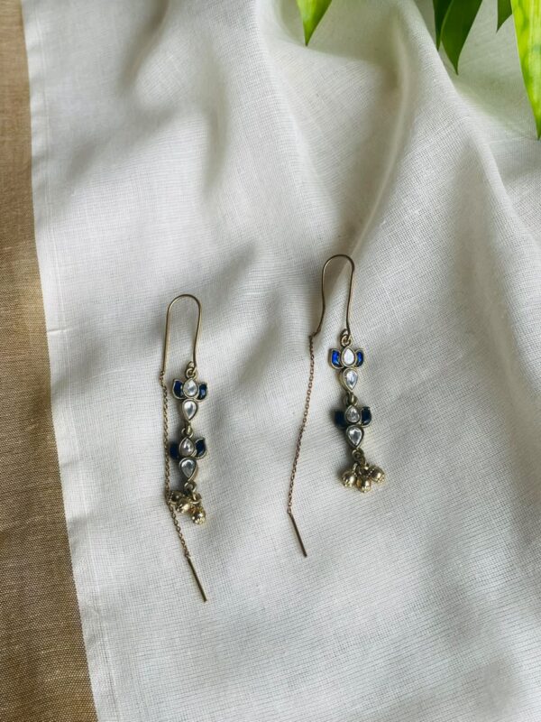 Royal Blue Floral Threader Earrings