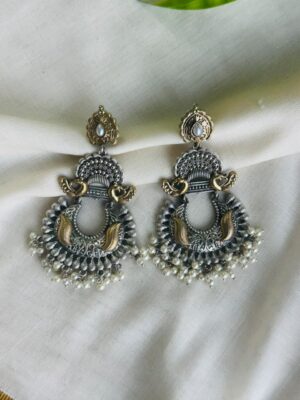 Royal Peacock Pearl Chandbali Earrings Royal Peacock Pearl Chandbali Earrings
