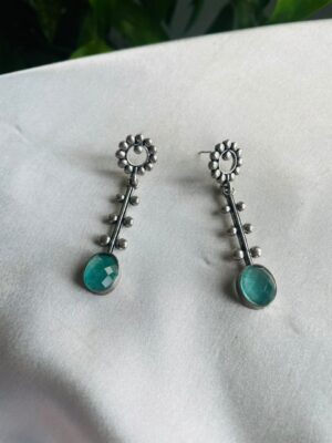 Teal Stone Silver Drop Earrings