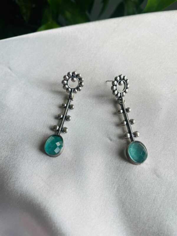 Teal Stone Silver Drop Earrings